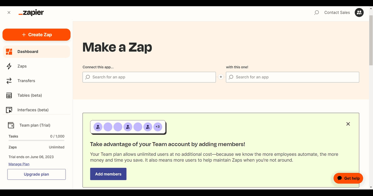 How to add a user in Zapier screenshot