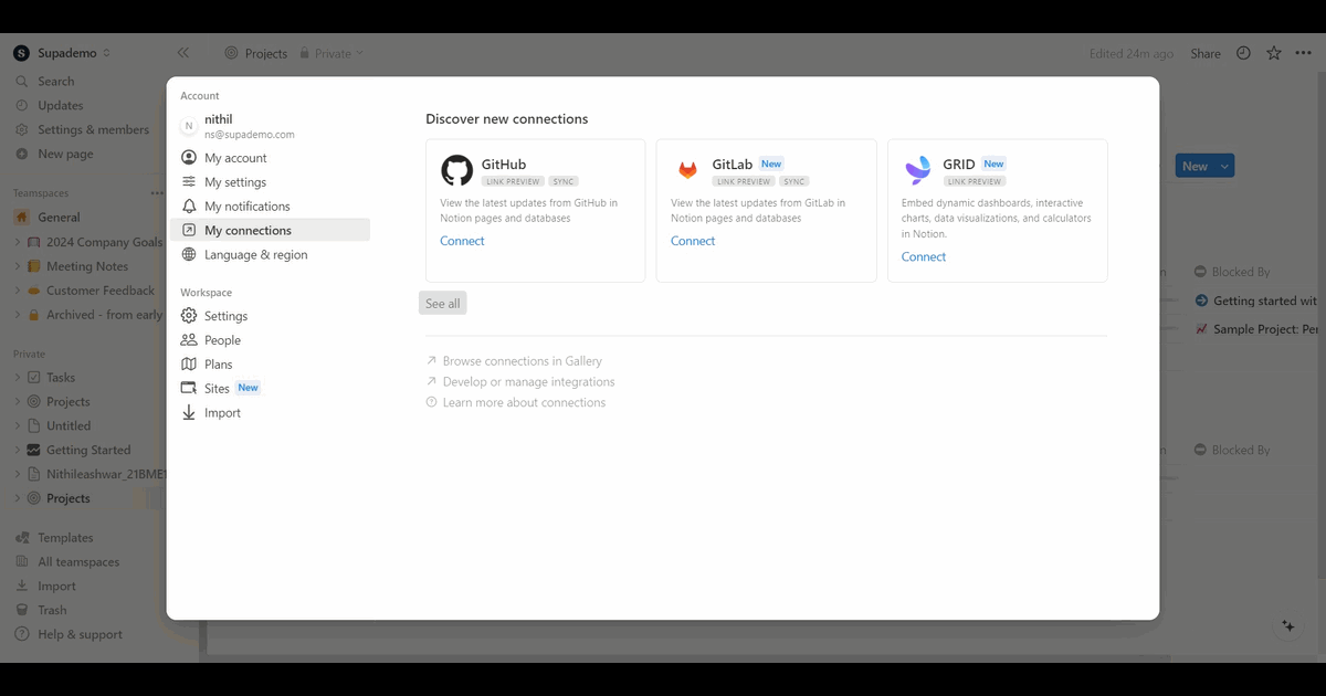 How to integrate tools in Notion screenshot
