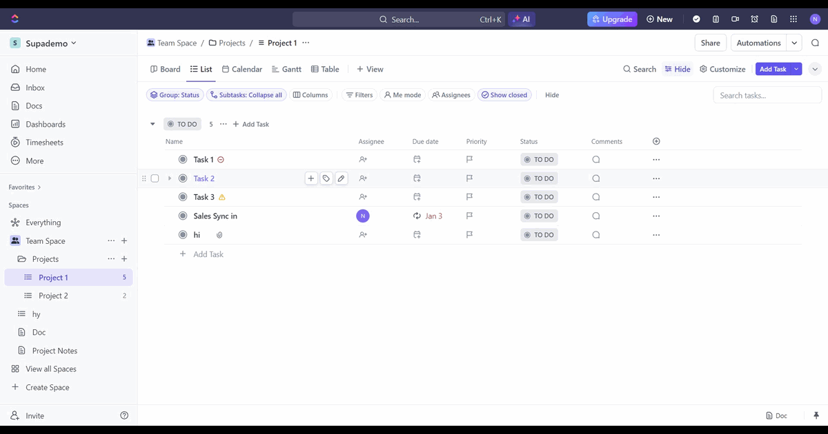 How to edit task in ClickUp screenshot