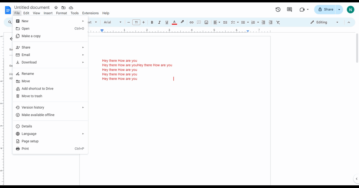 How to download a Google document as PDF screenshot