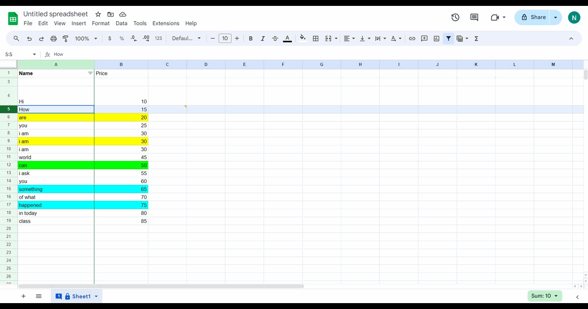How to freeze heading in Google Sheets screenshot