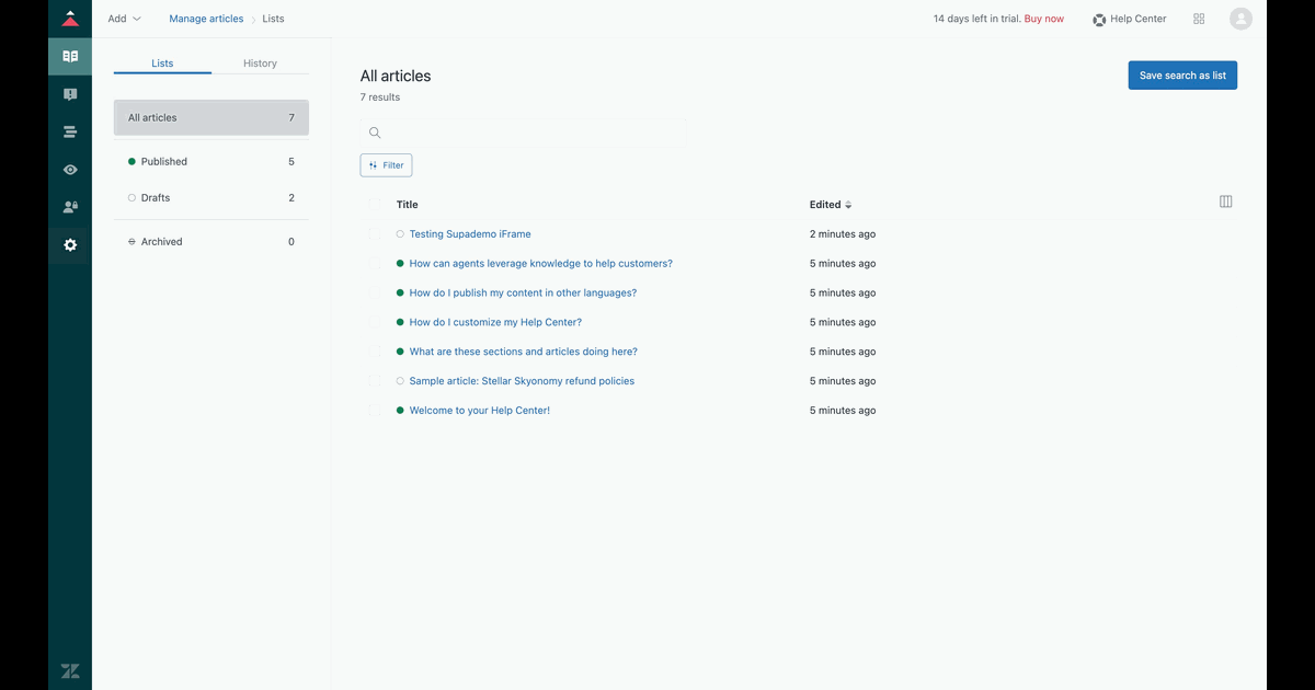 How to embed Supademo on Zendesk screenshot