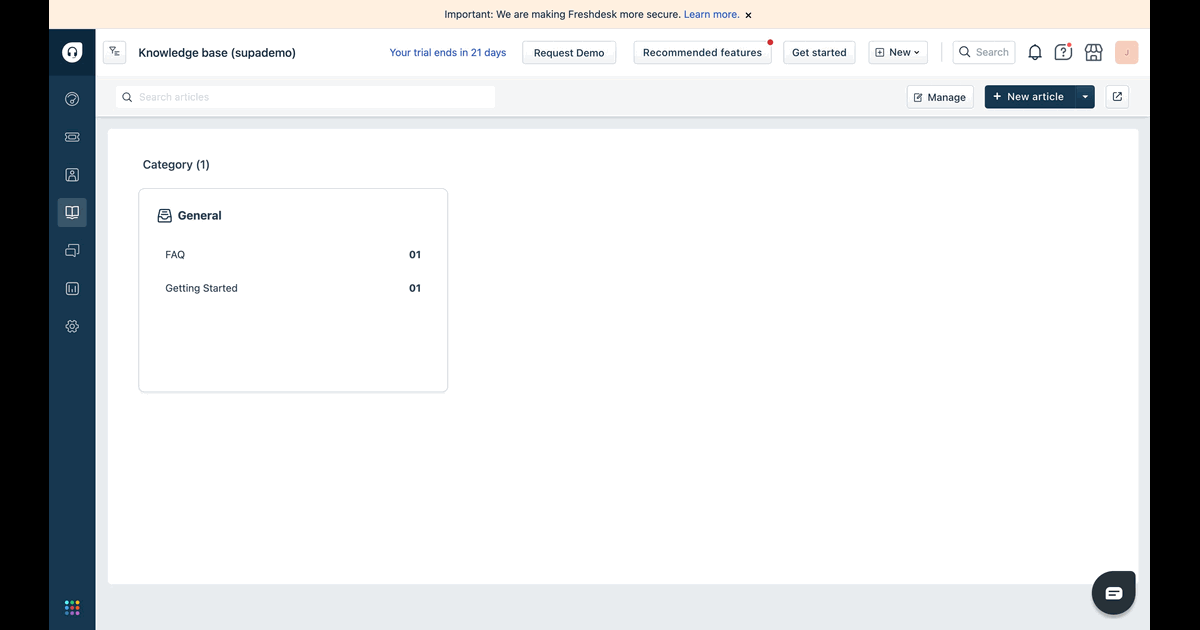 How to embed Supademo on Freshdesk screenshot