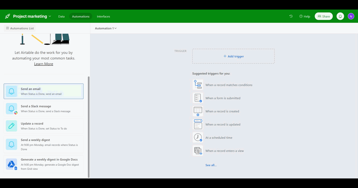 How to create an automation in Airtable screenshot