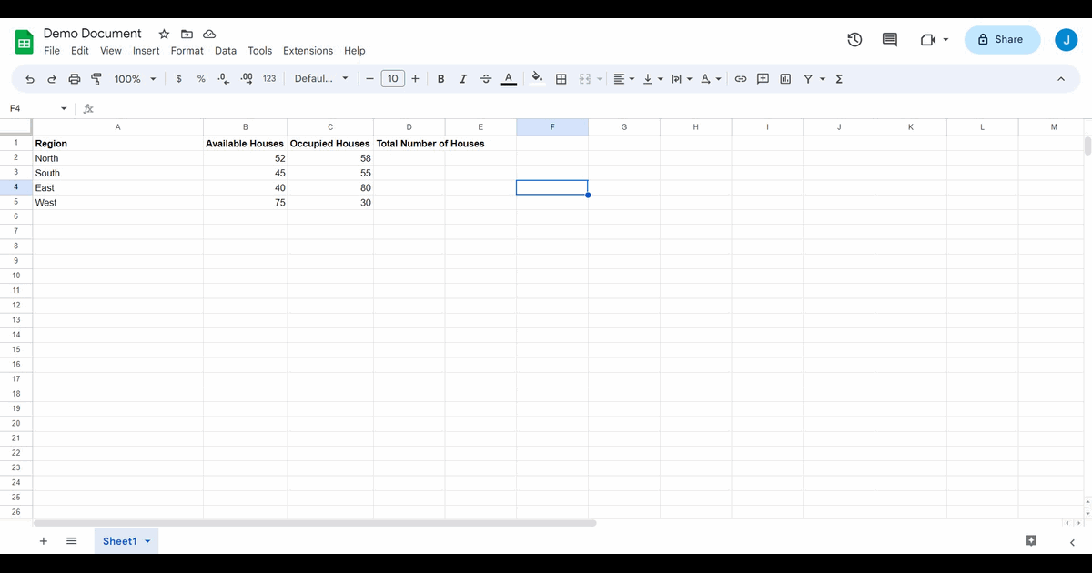 How to do sum function in Google Sheets screenshot