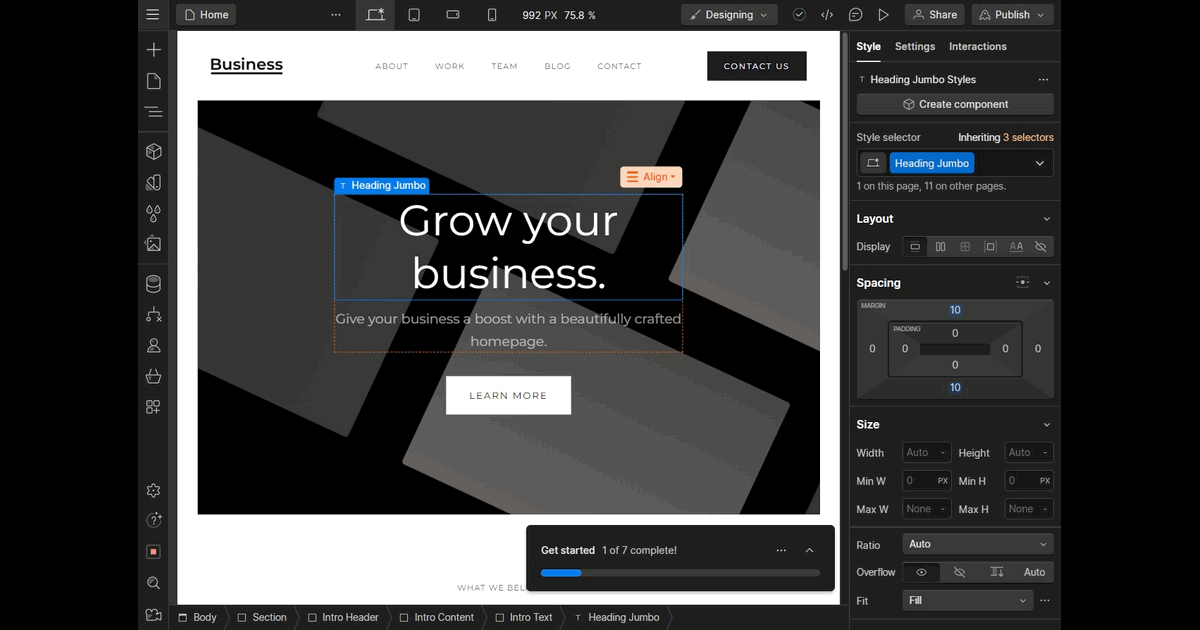 How to enable a Webflow share link screenshot