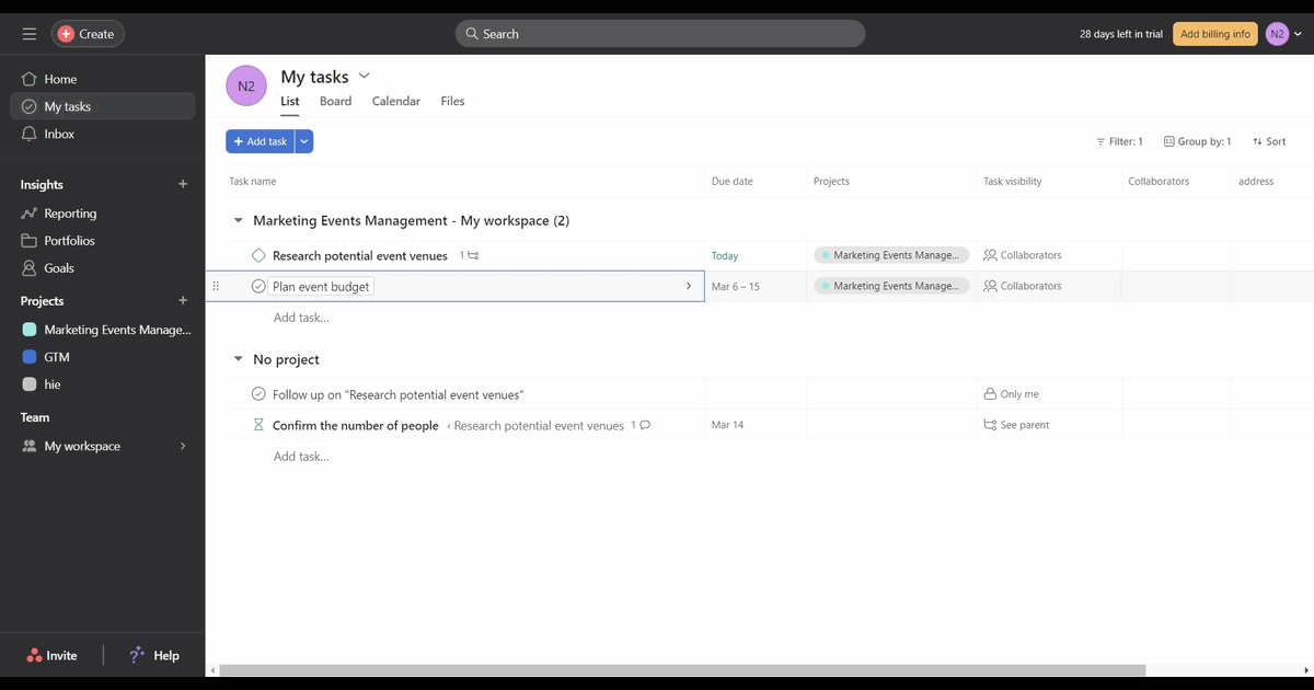 How to create multi-home tasks in Asana screenshot