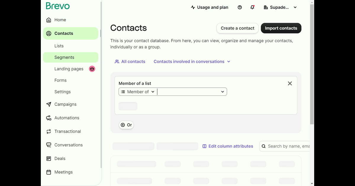 How to create a segment on Brevo screenshot