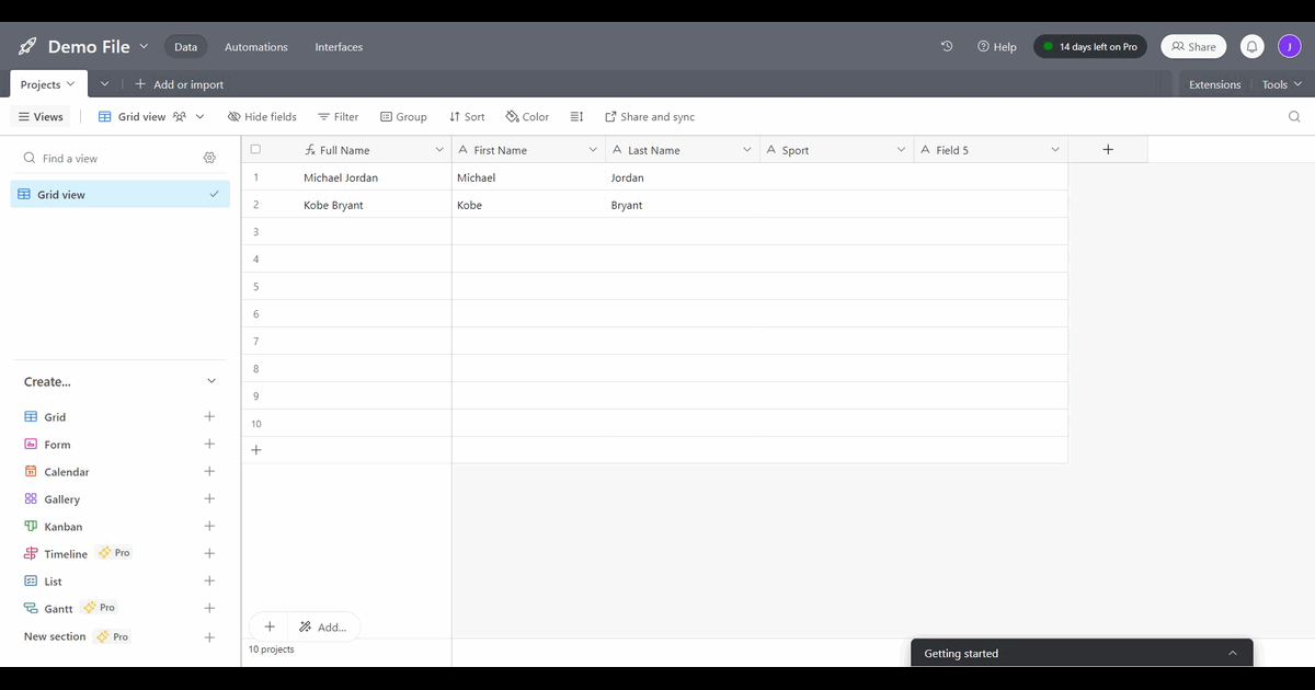 How to freeze columns in Airtable screenshot