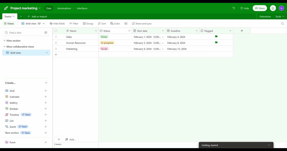 How to delete fields and teams in Airtable screenshot
