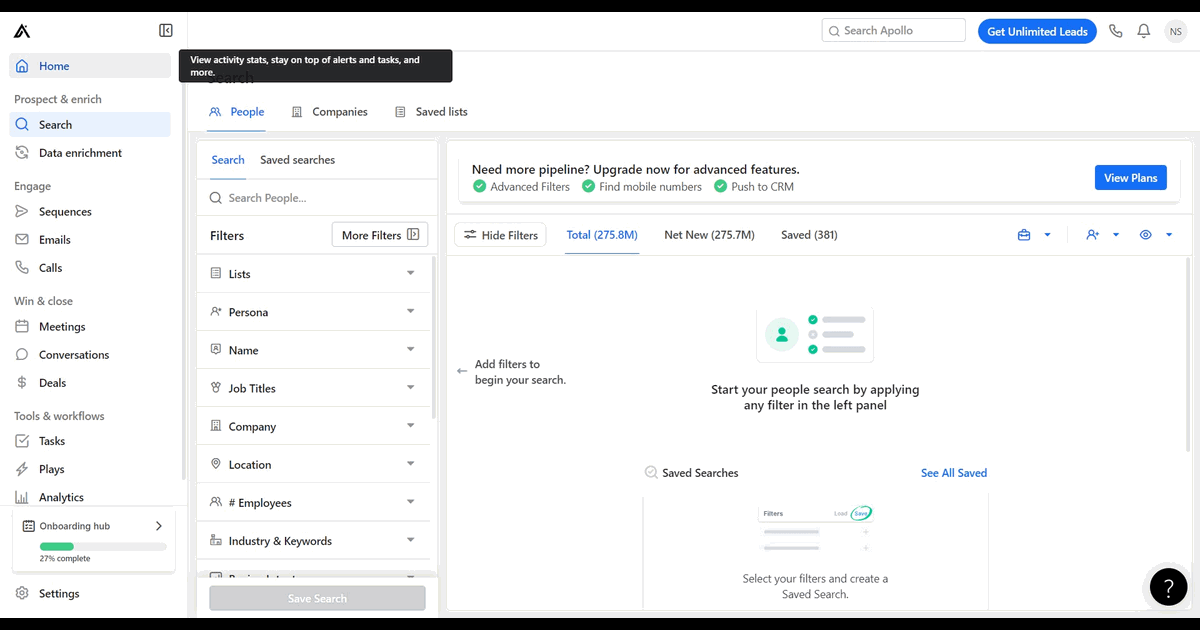 How to set up an alert in Apollo.ai screenshot
