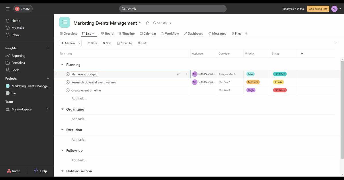 How to mark task as completed in Asana screenshot