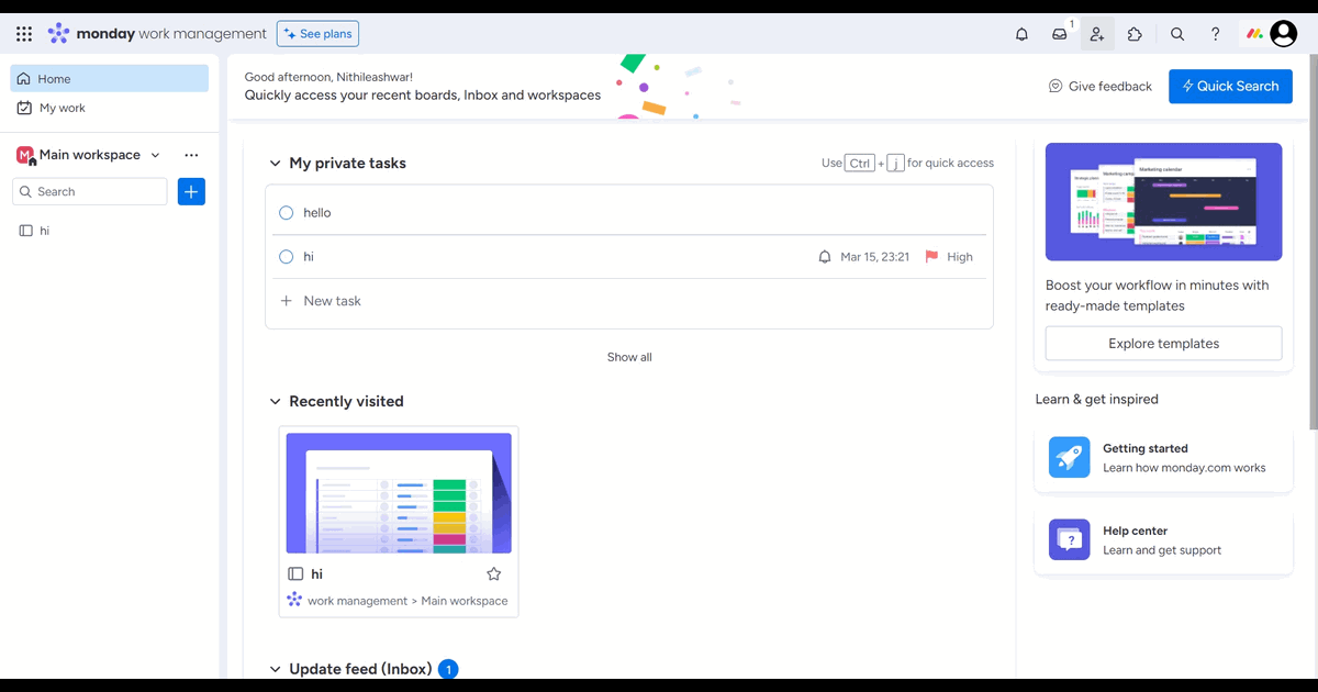 How to invite users in Monday.com screenshot