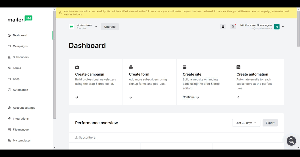 How to create a website in MailerLite screenshot