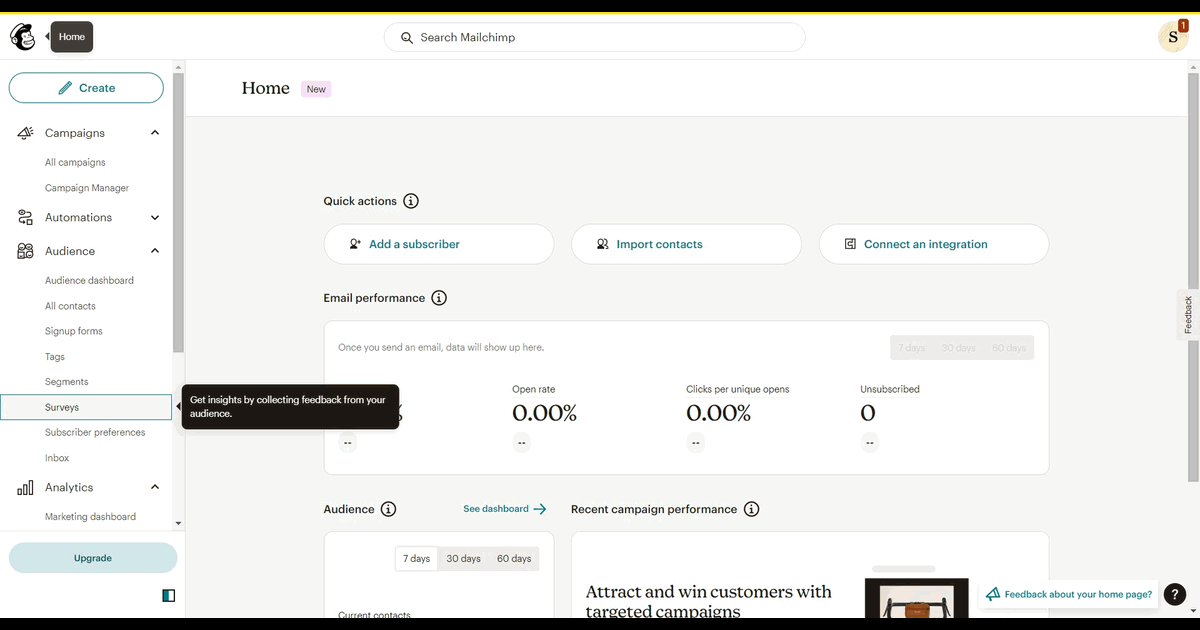 How to create a survey in Mailchimp screenshot