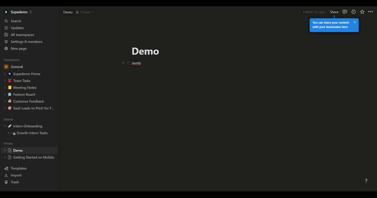 How to embed Supademo on Notion screenshot