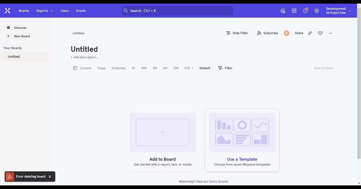How to filter views in board at Mixpanel screenshot