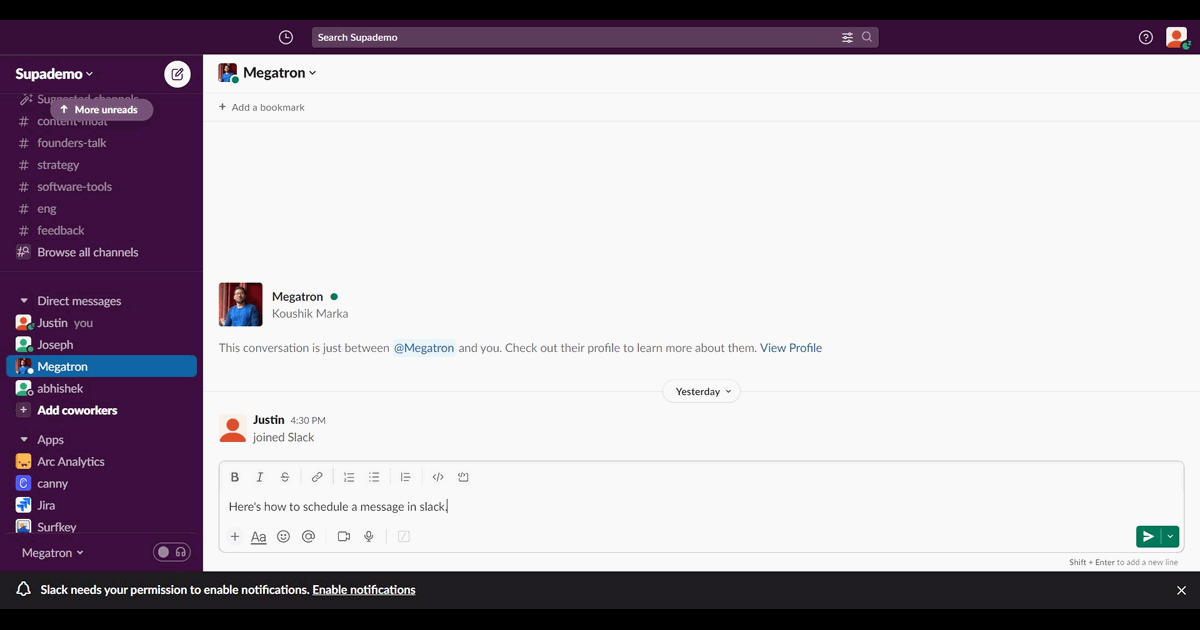 How to schedule a message in Slack screenshot