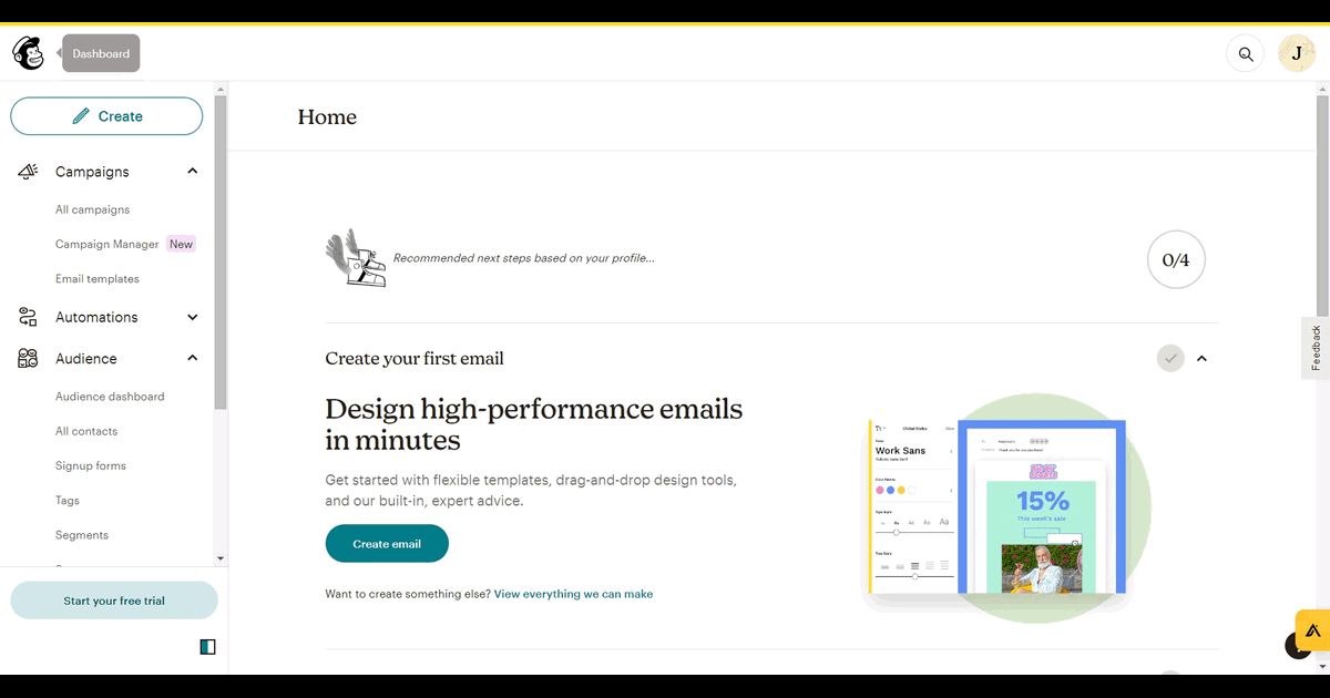 How to create a new audience in Mailchimp screenshot