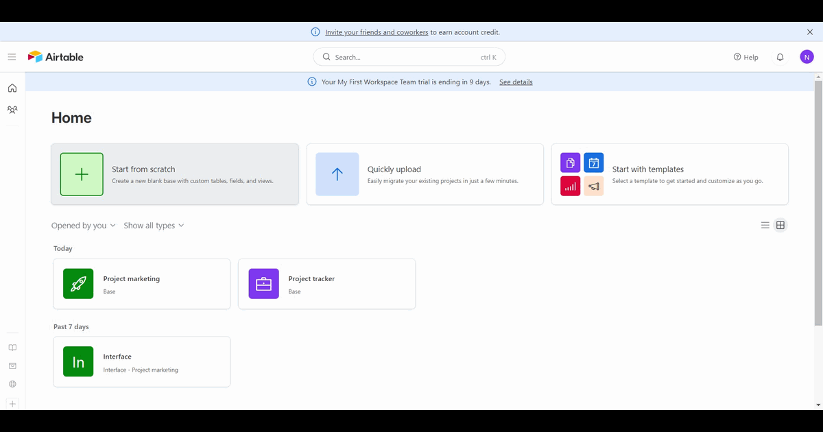 How to create a new table in Airtable screenshot