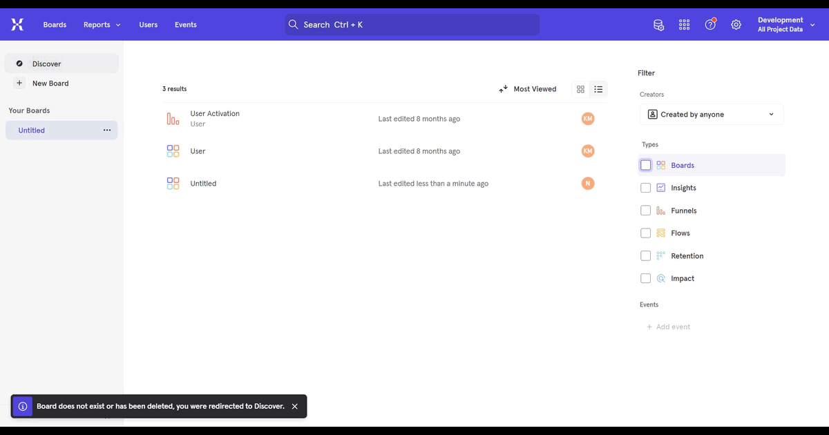 How to delete a board in Mixpanel screenshot