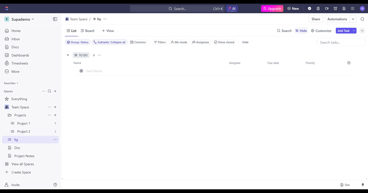 How to archive and delete a document in ClickUp screenshot