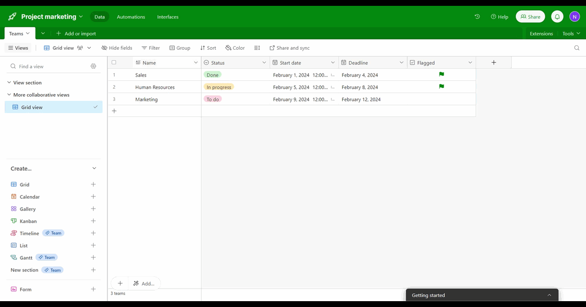 How to sort fields in Airtable screenshot
