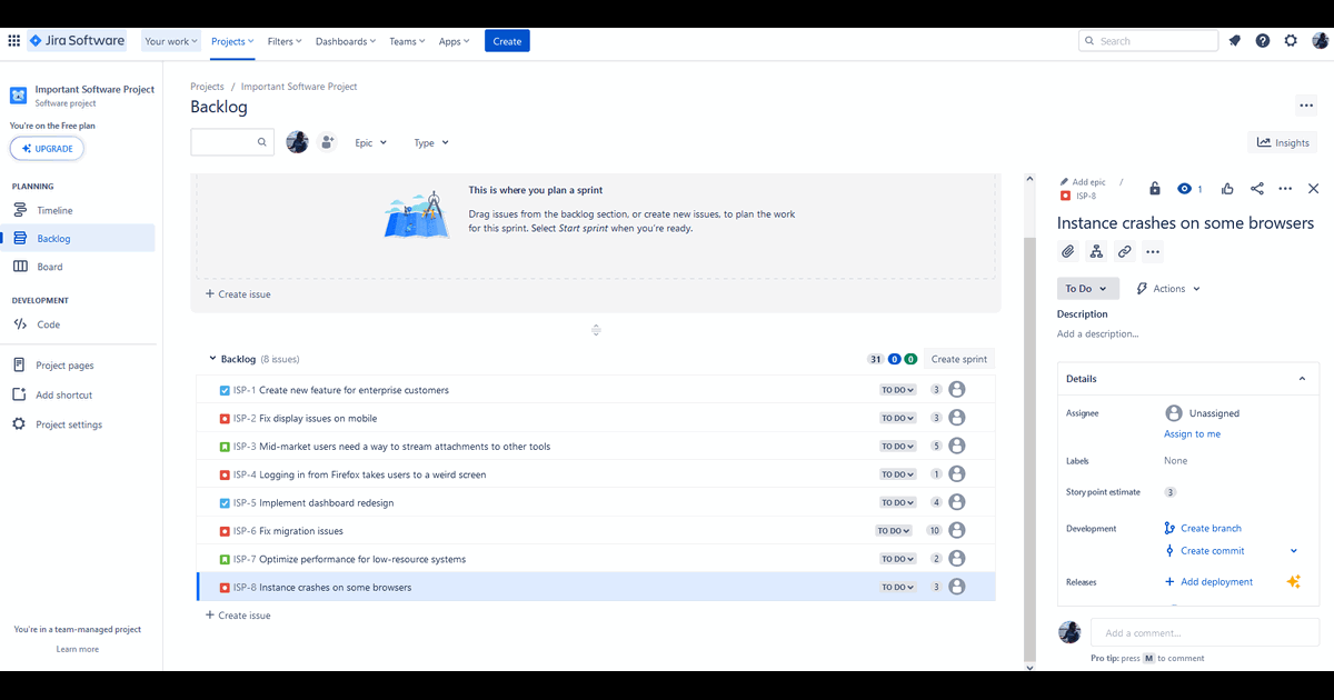How to Create a Sprint in Jira screenshot