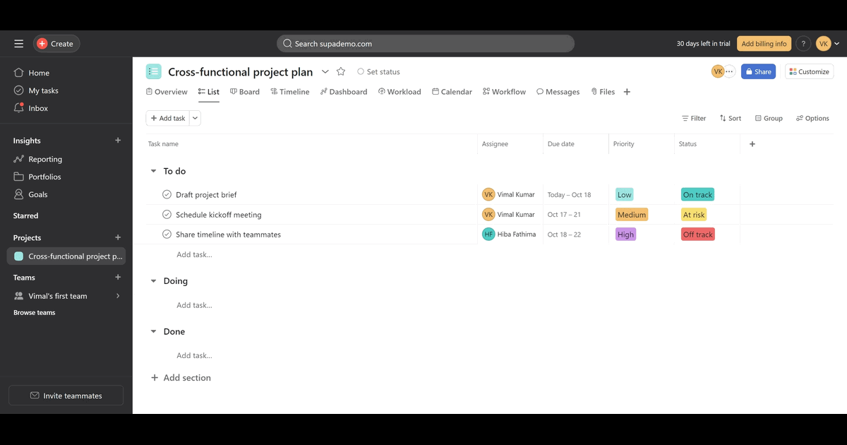 How to Undo in Asana screenshot