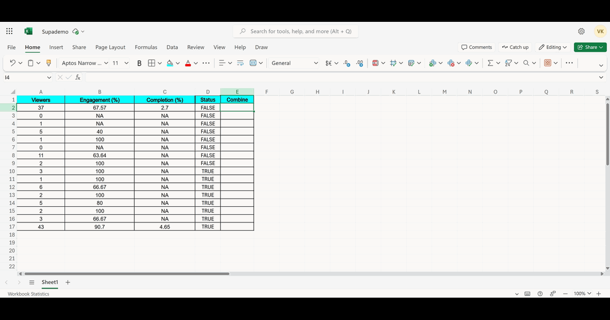 How to Combine Two Columns in Excel screenshot