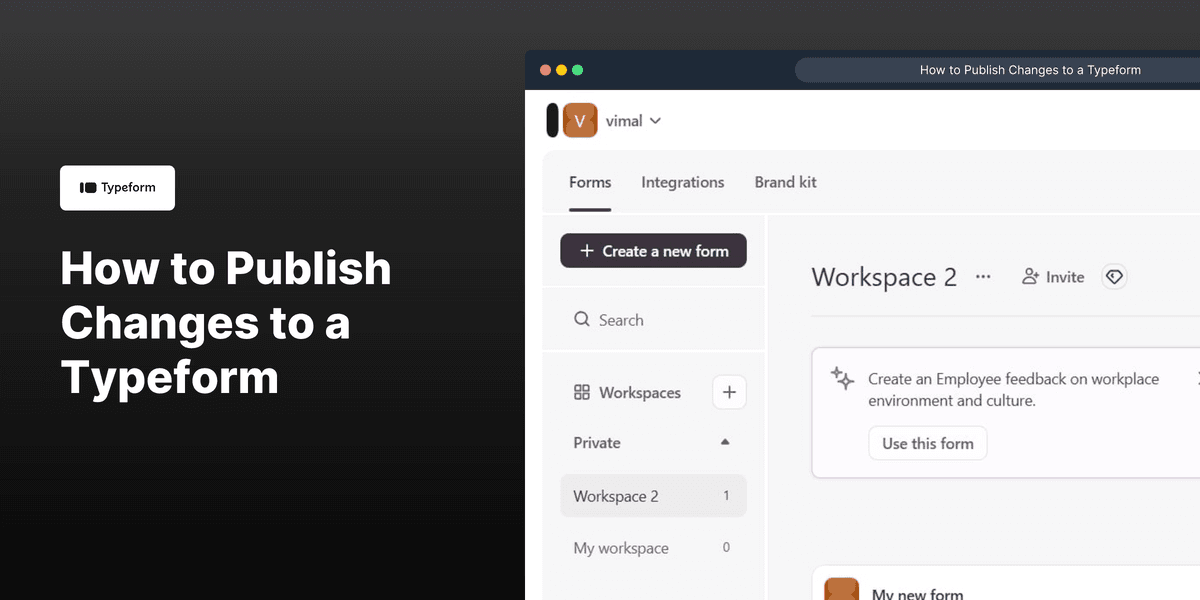 How to Publish Changes to a Typeform screenshot