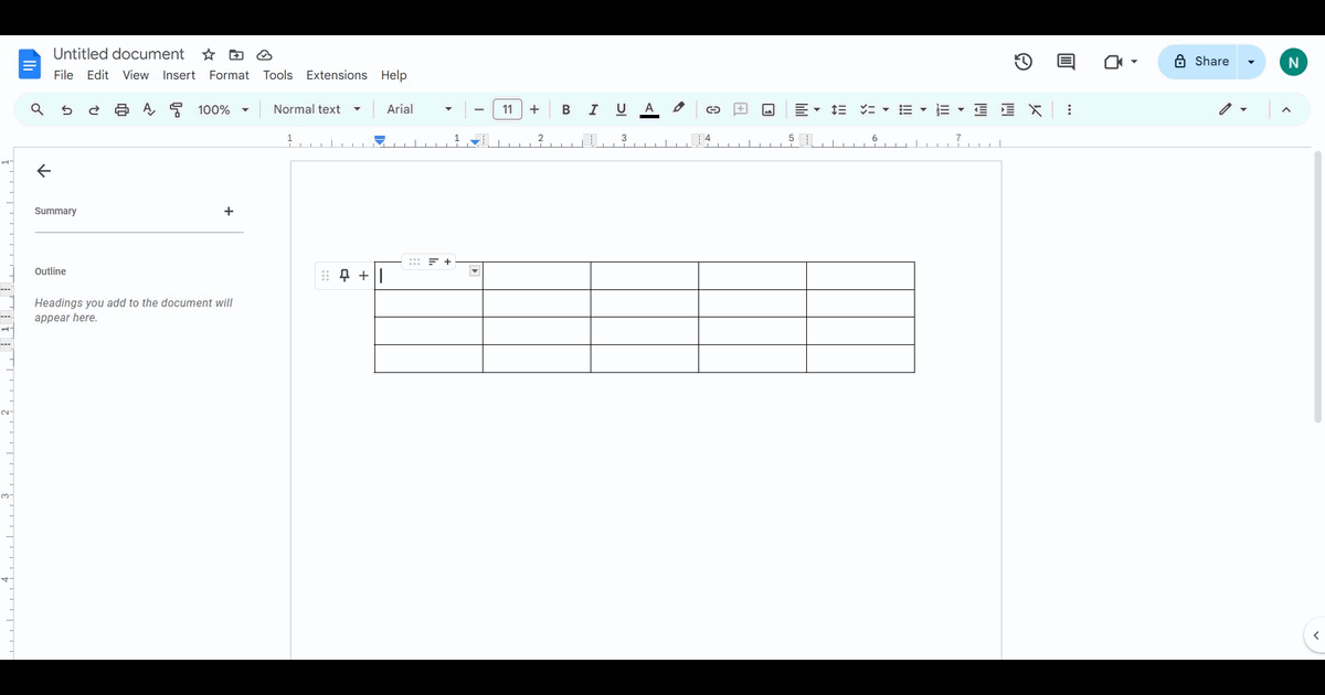 How to insert and delete tables in Google Docs screenshot