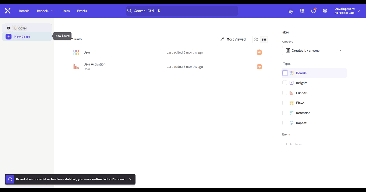 How to add a new board in Mixpanel screenshot