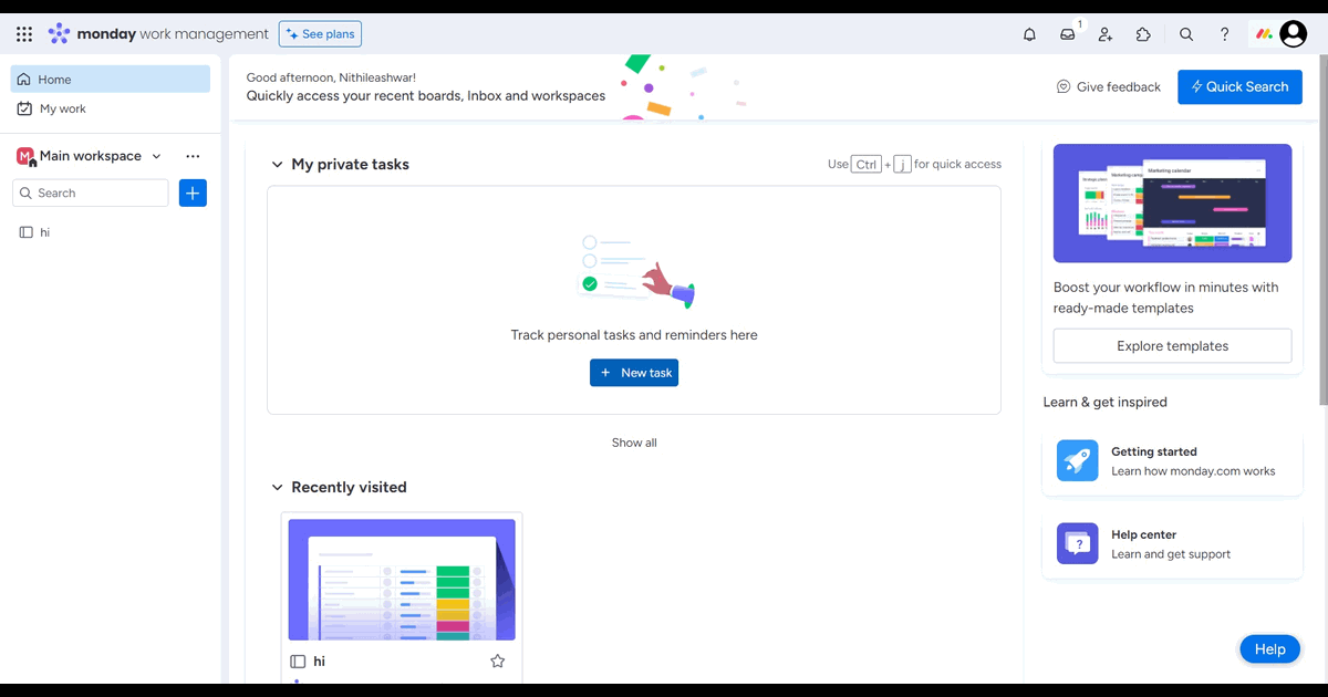 How to create a task in Monday.com screenshot