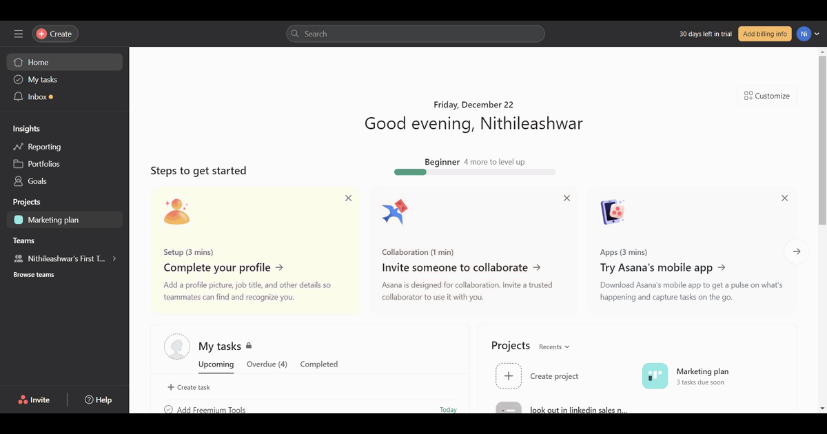 How to set up Calendar and Timeline view in Asana screenshot
