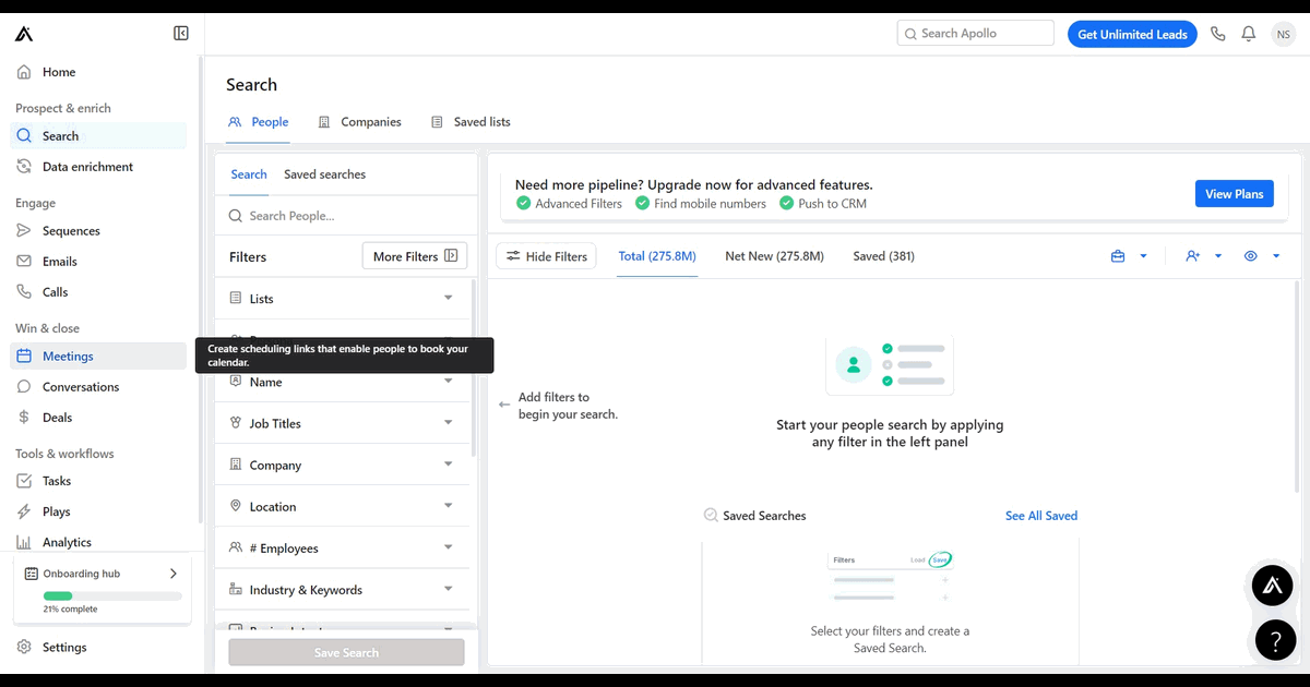 How to connect your calendar meetings to Apollo.io screenshot
