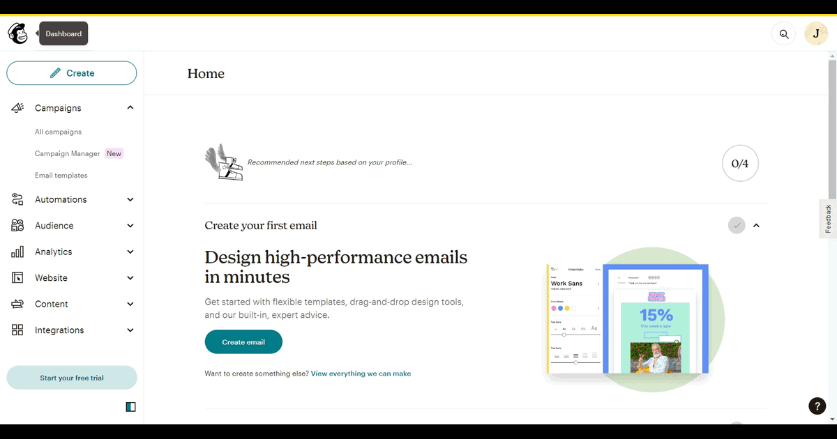 How to send test email in Mailchimp screenshot