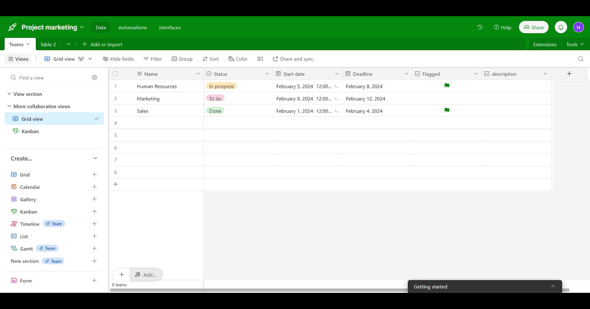 How to create a Gantt view chart in Airtable screenshot