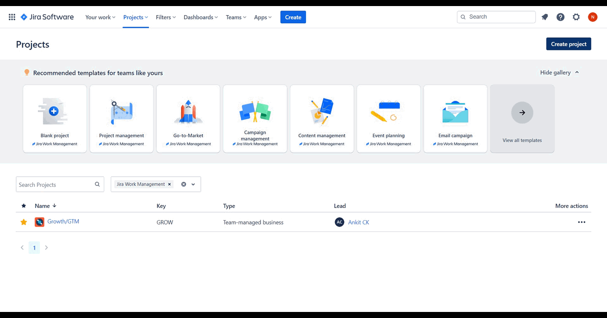 How to create a new project in Jira screenshot