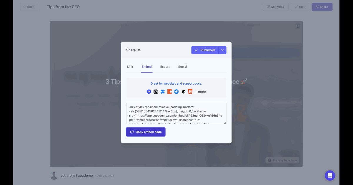 How to embed Supademo on Mirror.xyz screenshot