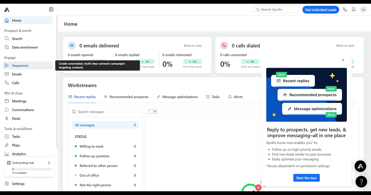How to create sequences in Apollo.io screenshot