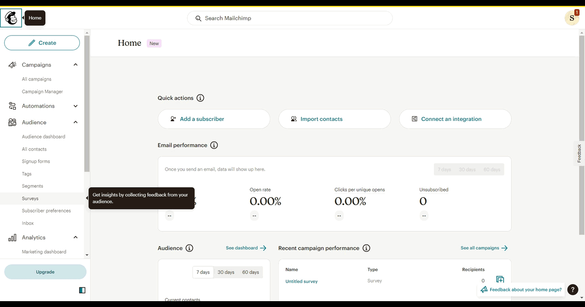 How to generate a survey link in Mailchimp screenshot