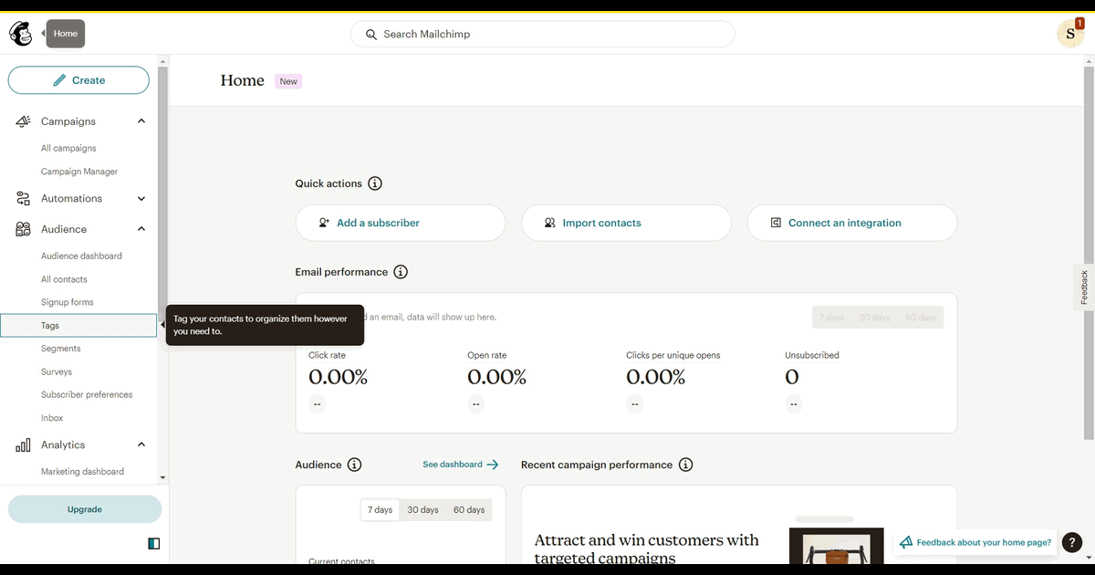 How to add tags in Mailchimp screenshot