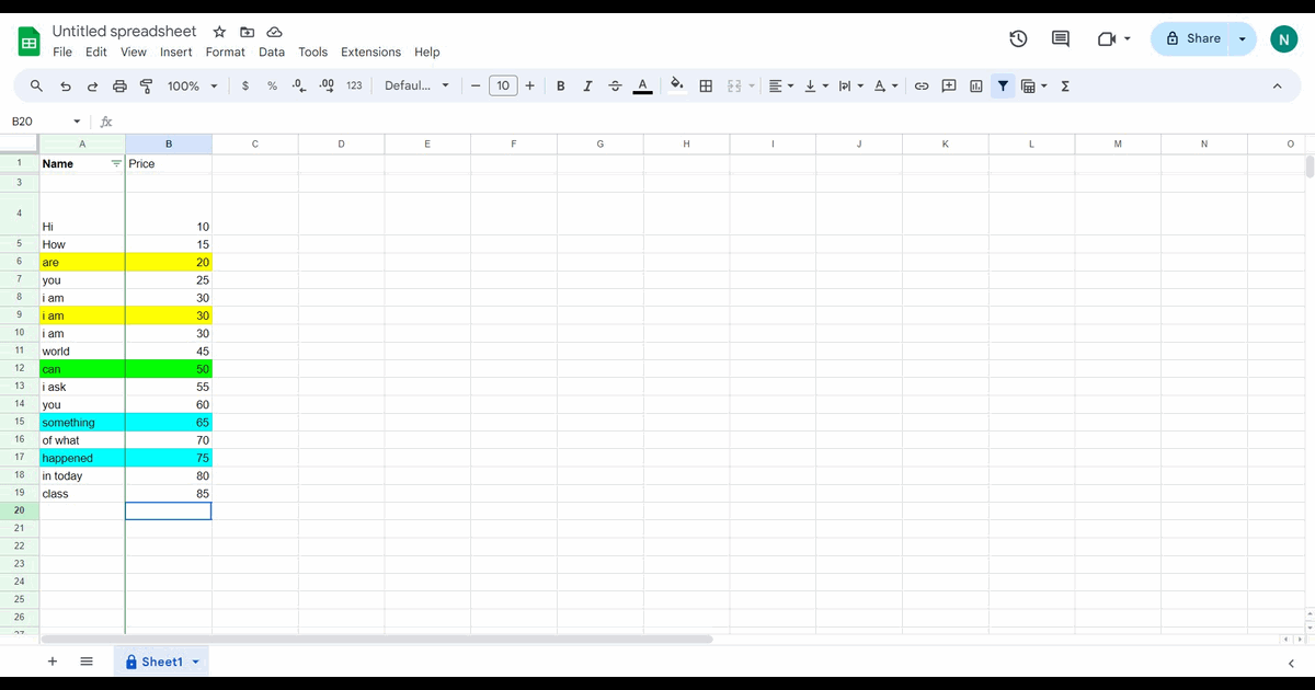 How to do a sum in Google Sheets screenshot