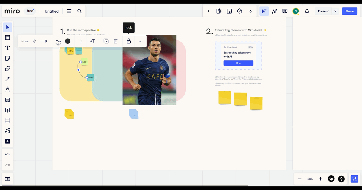 How to lock objects in Miro screenshot
