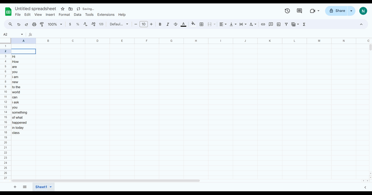 How to shift cells down in Google Sheets screenshot