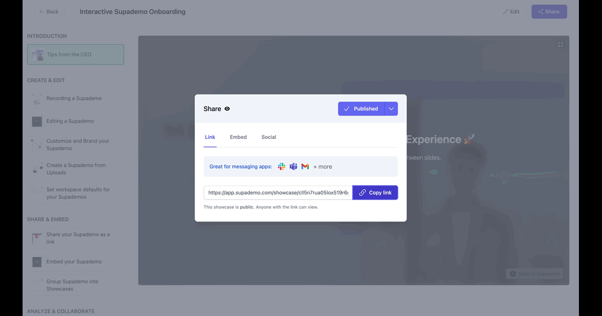 How to embed Supademo in Medium screenshot
