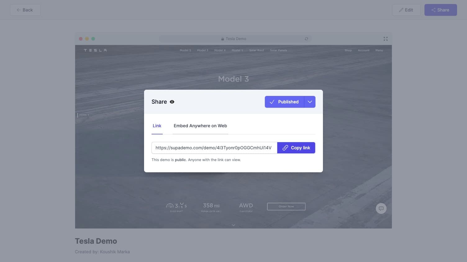 Click on Embed Anywhere on Web