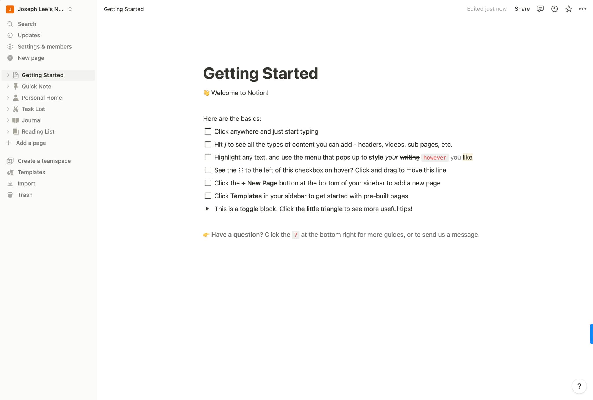 Open your Notion page