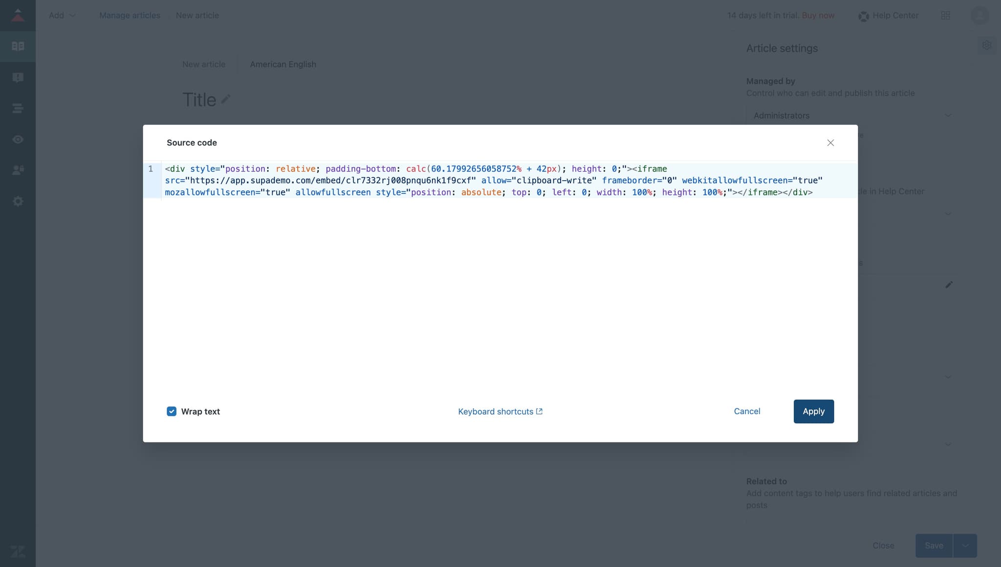 Apply the first code insertion